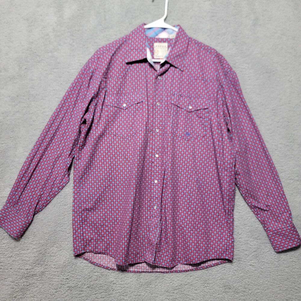Roper Wear The West Men's Western Shirt Size Large Pearl Snap Blue Red Cowboy